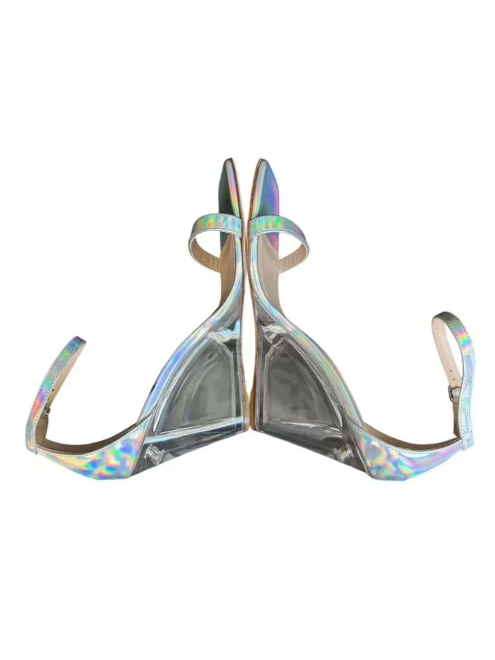Stuart Weitzman Nudistlucite Holographic Clear-Wedge Sandals Women's, 9B NWOB - Picture 7 of 10